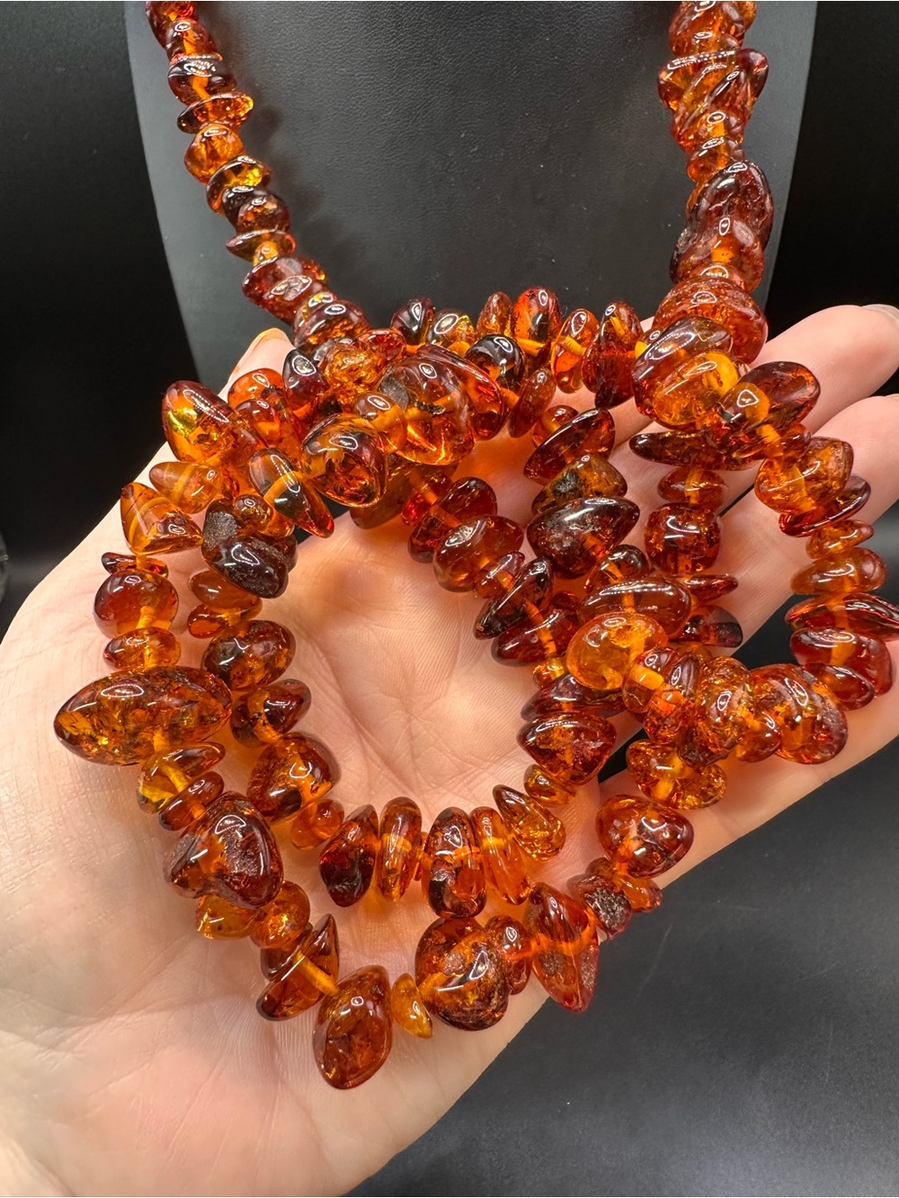 40” Genuine Baltic Amber Nugget Necklace Cognac Honey Amber Long Statement - Picture 14 of 16